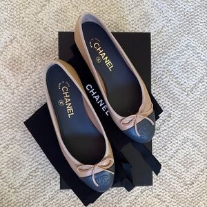 Chanel Leather Cap Toe Ballerina